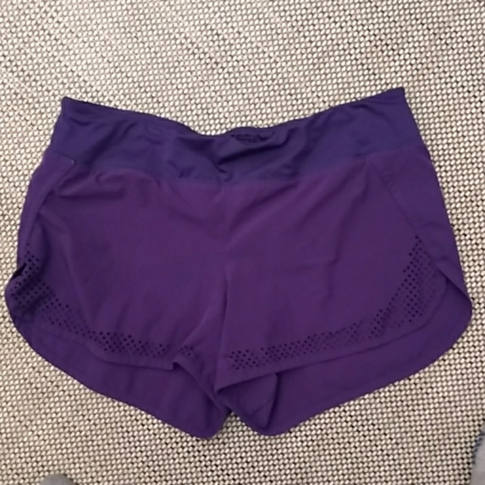 Athleta Laser Cut Running Shorts -  Small, purple with green lining